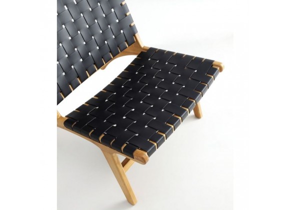 Manhattan Comfort Maintenon Leatherette Accent Chair in Black with Nature Feet