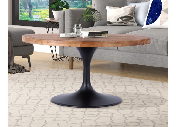 Crawford and Burke Gideon 36" Round Reclaimed Wood and Metal Pedestal Coffee Table, Lifestyle