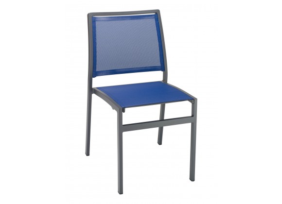 Powder Coating Aluminum Side Chair W/ Textile Back and Seat - AL-5724S - Anthracite and Blue