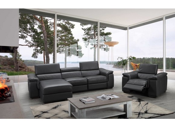 J&M Furniture Allegra Slate Gray Leather Power Reclining Sectional 