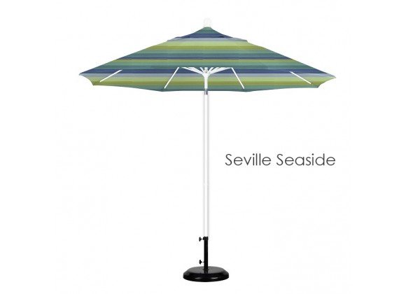 California Umbrella 9' Fiberglass Market Umbrella Pulley OpenM White - Sunbrella