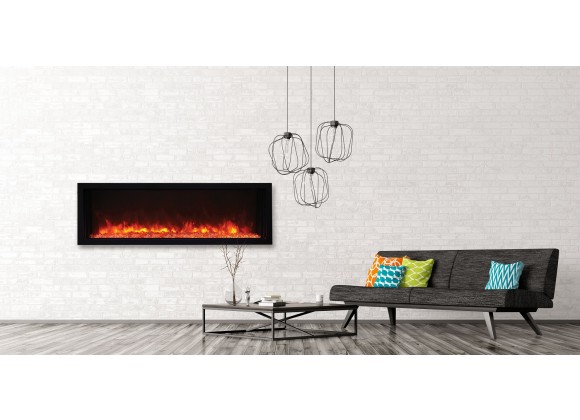 50″ Extra Slim Indoor Or Outdoor Electric Built-in Only Electric Fireplace With Black Steel Surround - Lifestyle