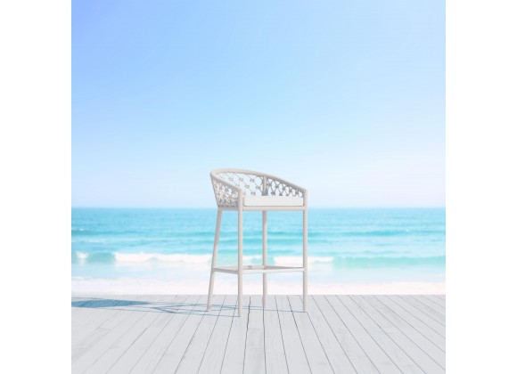 Azzurro Amelia Bar Stool With Matte White Aluminum Frame And Sand All-Weather Rope - Lifestyle
