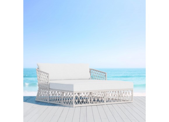 Azzurro Amelia Day Bed With Matte White Aluminum Frame And Sand All-Weather Rope - Lifestyle