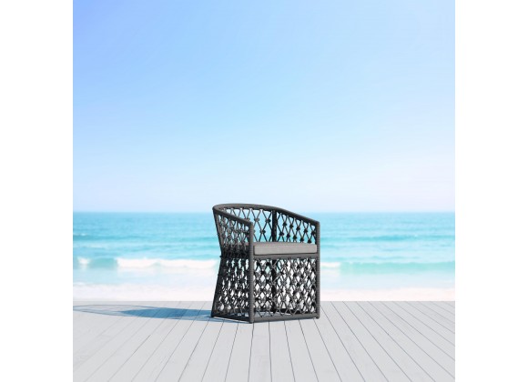Azzurro Amelia Dining Chair In Matte Charcoal Aluminum Frame And Ash All-Weather Rope - Lifestyle