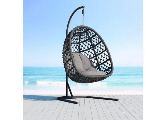 Azzurro Amelia Hanging Chair With Charcoal Aluminum Frame And Ash All-Weather Rope - Lifestyle