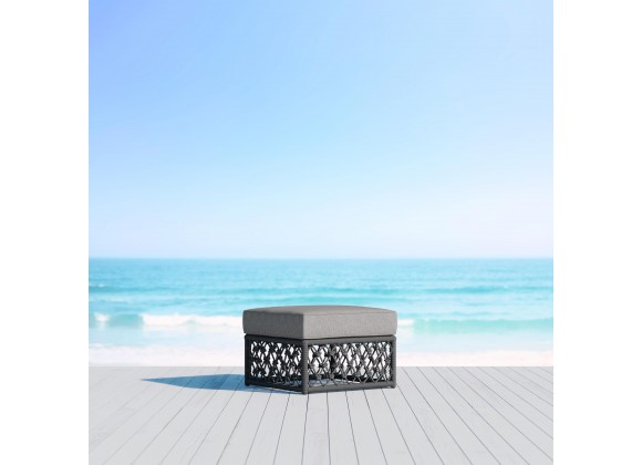 Azzurro Living Amelia Ottoman With Matte Charcoal Aluminum Frame And Ash All-Weather Rope - Lifestyle