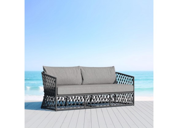 Azzurro Amelia 3 Seat Sofa In Matte Charcoal Aluminum Frame and Ash All-Weather Rope - Lifestyle