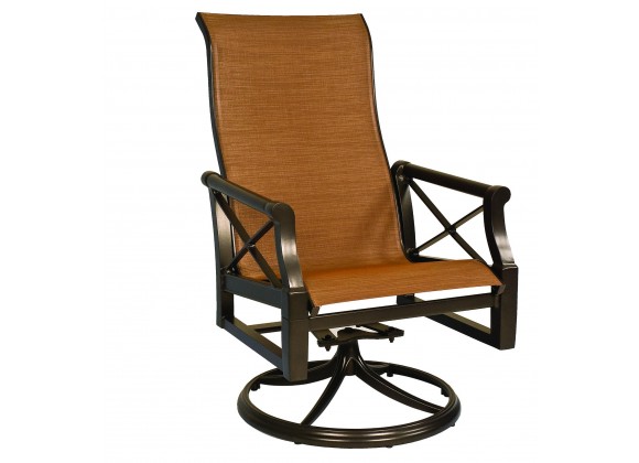 Woodard Andover Sling High Back Swivel Rocking Dining Arm Chair