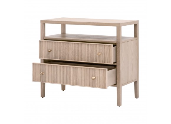 Essentials For Living Highland Open Shelf 2-Drawer Nightstand in Natural Oak - Front Side Opened Angle