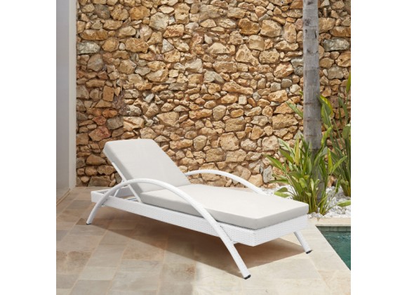 Armen Living Aloha Adjustable Patio Outdoor Chaise Lounge Chair In Grey/White Wicker And Cushions