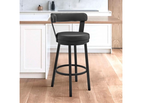 Bryant 26" Counter Height Swivel Bar Stool in Black Finish and Black Faux Leather