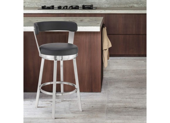 Armen Living Bryant Swivel Counter Stool In Brushed Stainless Steel Finish