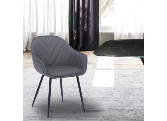 Armen Living Clover Grey Faux Leather Dining Room Chair with Black Metal Legs