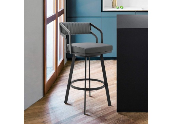 Armen Living Capri Swivel Modern Metal and Slate Gray Faux Leather Bar And Counter Stool
