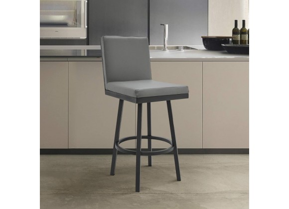 Armen Living Gem Swivel Modern Black Metal and Gray Faux Leather Bar and Counter Stool