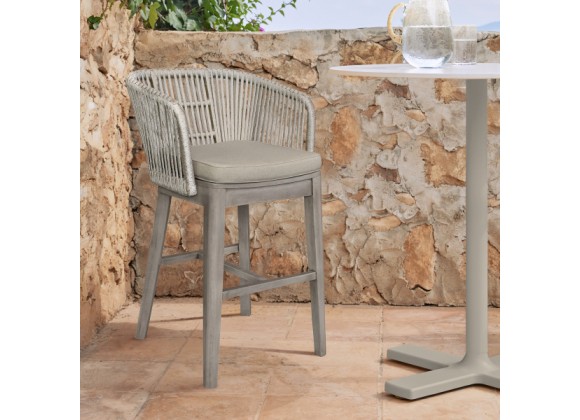 Armen Living Garnet Outdoor Patio Bar Stool in Grey Acacia Wood and Rope