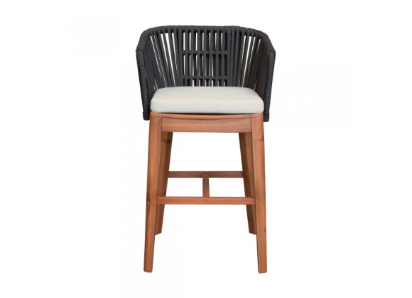 Armen Living Garnet Outdoor Patio Bar Stool in Natural Acacia Wood and Black Rope- Front