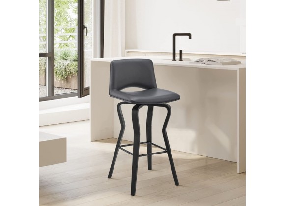 Armen Living Gerty Swivel Grey Faux Leather and Walnut Wood Bar Stool