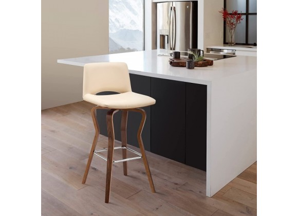 Armen Living Gerty Swivel Cream Faux Leather and Walnut Wood Bar Stool
