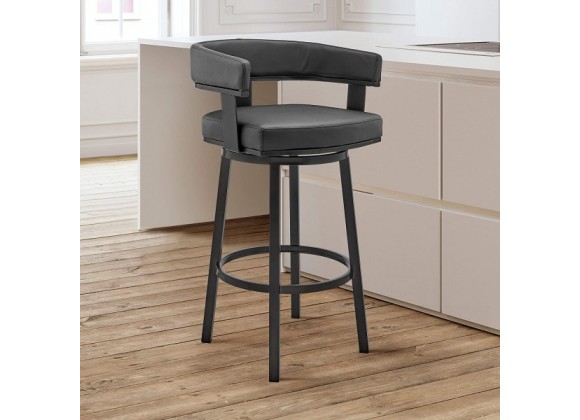 Armen Living Lorin Counter Height Swivel Bar Stool In Black Finish And Faux Leather
