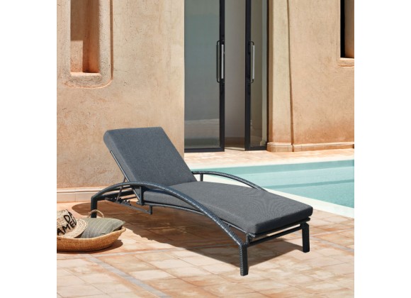 Armen Living Mahana Adjustable Patio Outdoor Chaise Lounge Chair In Black Wicker With Charcoal Cushions