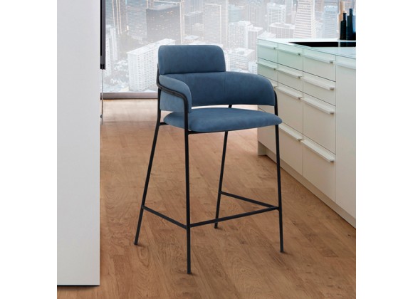 Oshen 26" Blue Faux Leather and Metal Counter Height Bar Stool in Light Blue