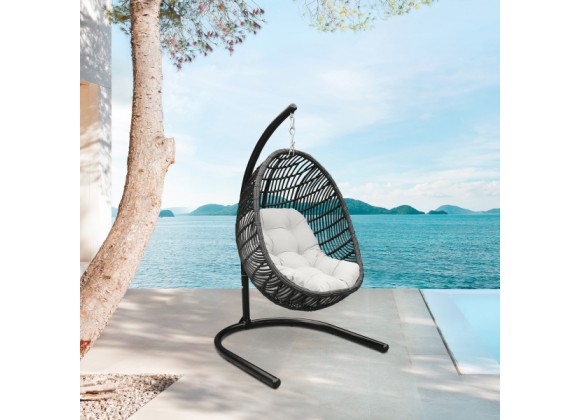 Armen Living Rio Indoor Outdoor Patio Egg Swing Chair with Stand- Black