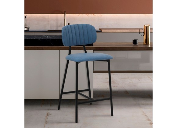 Armen Living Rococo 26" Blue Faux Leather and Metal Counter Height Bar Stool 001