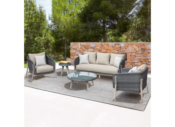 Armen Living Pismo 5-Piece Outdoor Patio Furniture Set in Acacia Wood and Wicker with Taupe Cushions