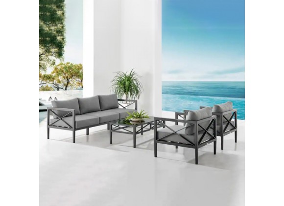 Armen Living Sonoma Outdoor 4 piece Set In Grey Finish And Dark/Light Grey Cushions