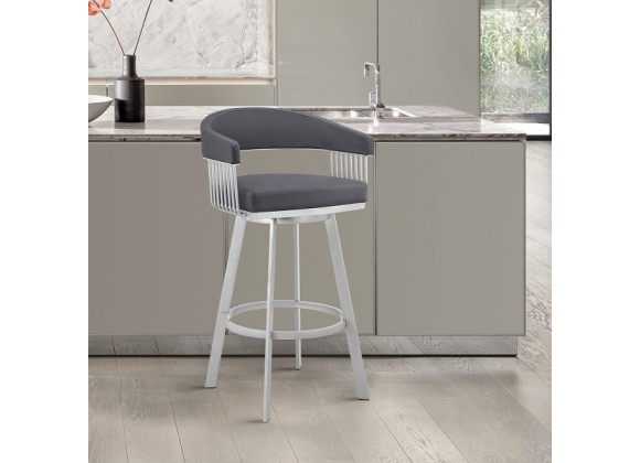 Armen Living Chelsea Faux Leather and Silver Metal Bar Stool