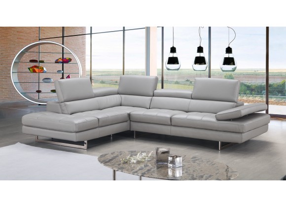 J&M Furniture Aurora Italian Leather Sectional Light Grey 
