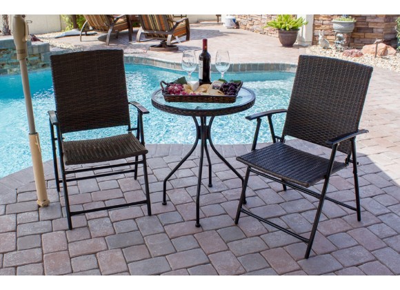 AZ Patio Heaters Three Piece Patio Set in Dark Brown Wicker - Lifestyle