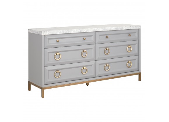 Azure Carrera 6-Drawer Double Dresser in Dove Gray - Front Side Angle