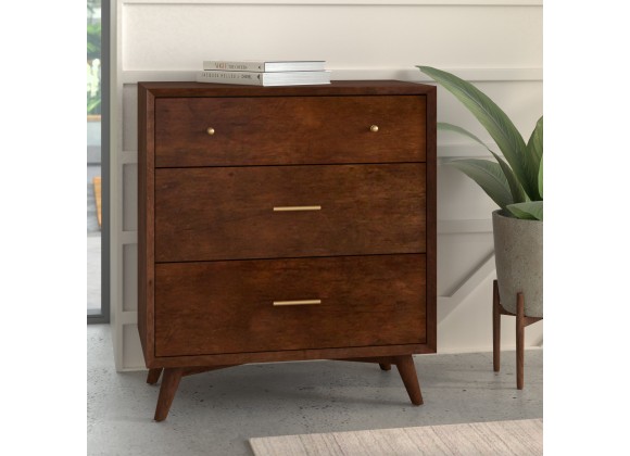Alpine Furniture Flynn Mid Century Modern 3 Drawer Small Chest, Walnut - Lifestyle