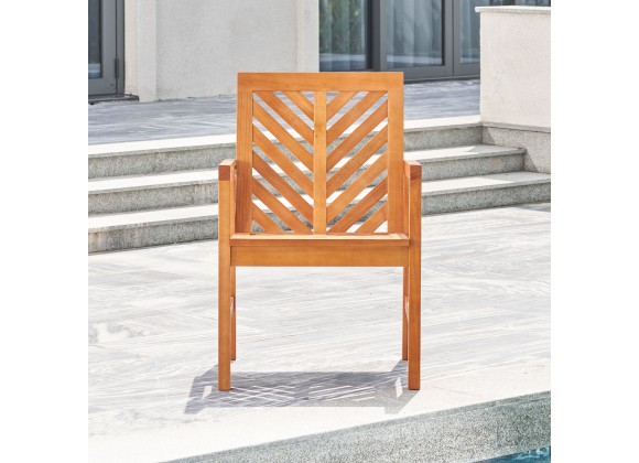 Vifah Olina Honey Fish Bone Eucalyptus Wooden Outdoor Dining Armchair, Front Angle