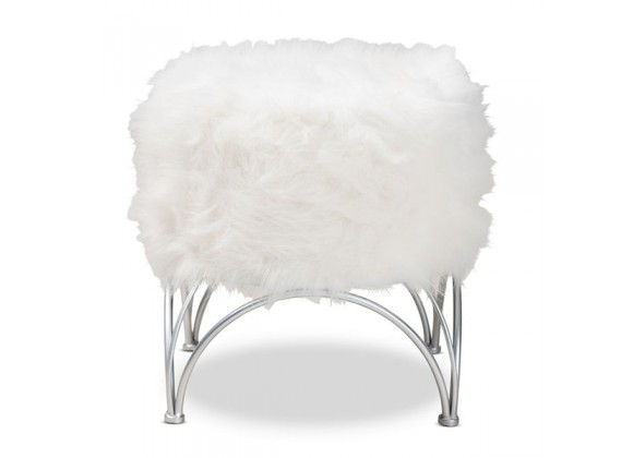 Baxton Studio Celia White Faux Fur Upholstered Ottoman
