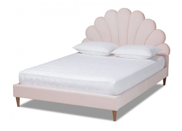 Baxton Studio Odille Light Pink Velvet Upholstered Queen Seashell Platform Bed
