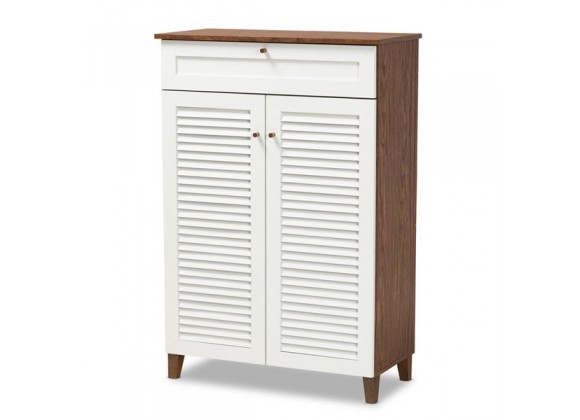 Baxton Studio Coolidge White Walnut 5 Shelf Shoe Storage Cabinet with Drawer