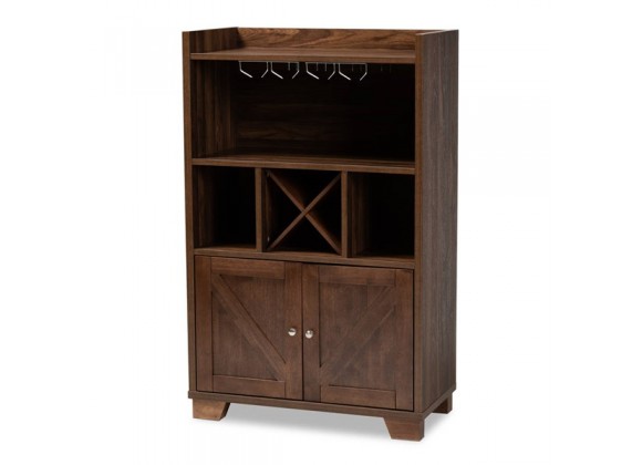 Baxton Studio Carrie Walnut Brown Wood Wine Storage Cabinet