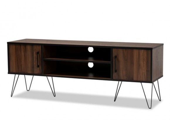 Baxton Studio Corina Two Tone Walnut Black Wood TV Stand