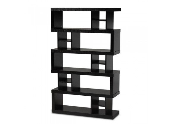 Baxton Studio Dora Dark Brown Wood 5 Tier Geometric Bookshelf