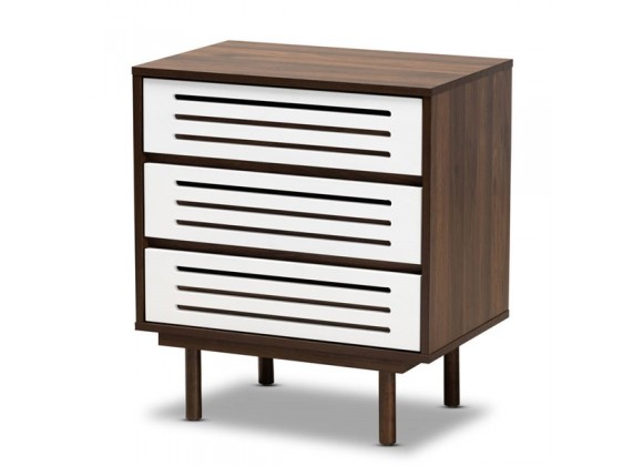 Baxton Studio Meike Walnut White 3 Drawers Nightstand