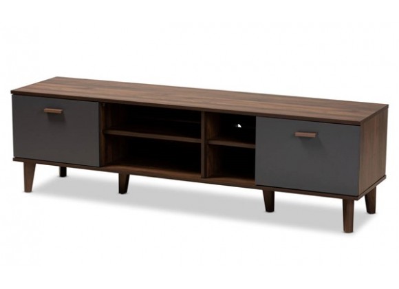 Baxton Studio Moina Walnut Grey Wood TV Stand