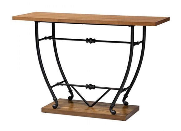 Baxton Studio Leigh Distressed Wood Black Metal Entryway Console Table