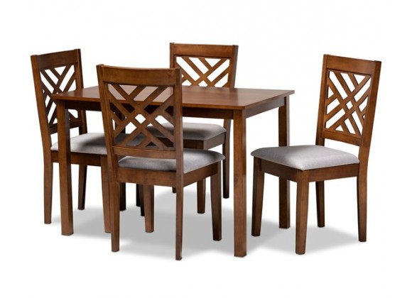 Baxton Studio Caron Grey Fabric Walnut Brown Wood 5pc Dining Set