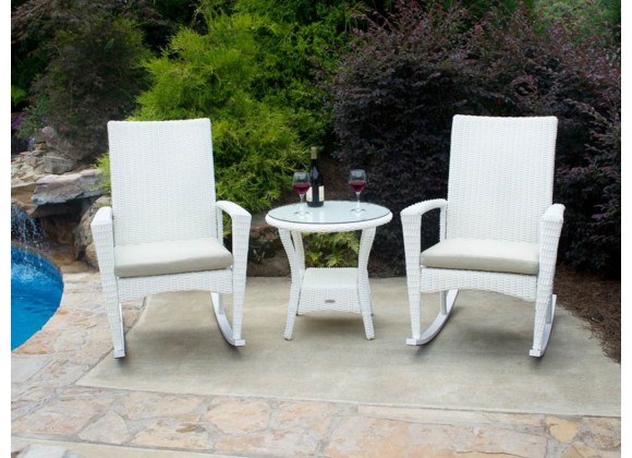 Tortuga Outdoor Bayview 3 Piece Rocking Chair Set- Magnolia