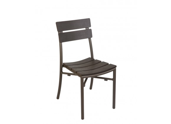 Bayview Stacking Side Chair - Walnut Synthetic Wood - Powder Coated Aluminum - Bronze 