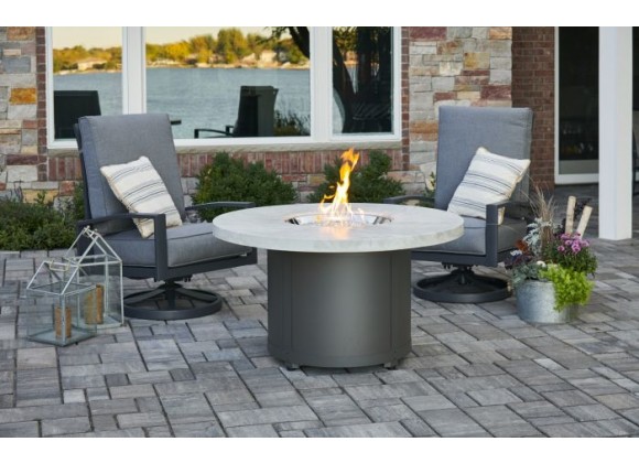 Outdoor Greatroom Company Beacon Chat Fire Table White Onyx Top 20" Burner Outdoor View